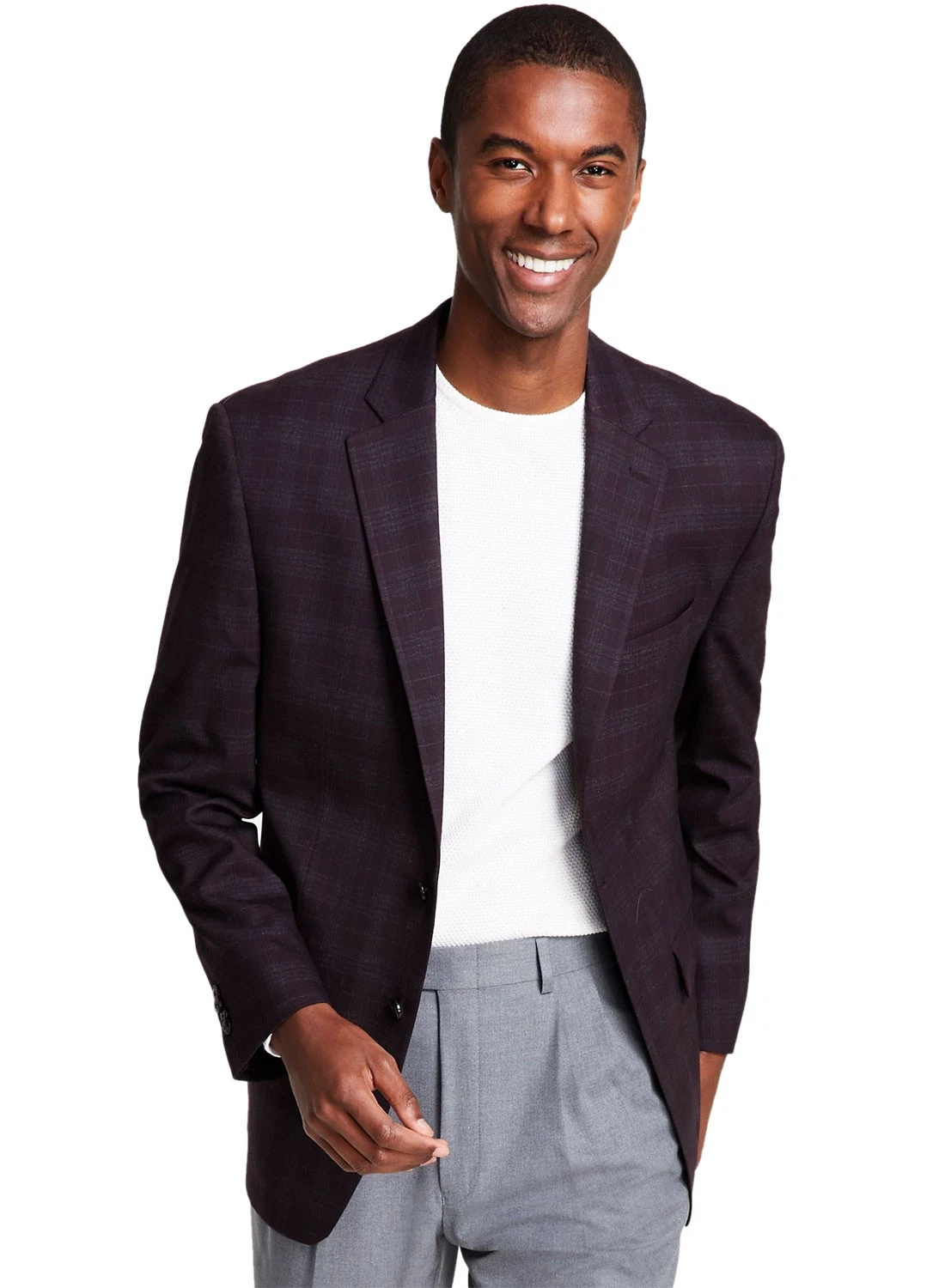 Cappotto sportivo Michael Kors uomo vestibilità classica a quadri 38 vino corto nuovo con etichette $295