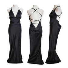 Satin Fun Night Out Maxi Dress Slip Gown Black Preppy Party Sassy 4 NWT SHEINBAE