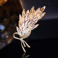 Crystal Wing Feather Brooch Sparkling Lapel Pin Ladies Suit Coat Party Jewelry