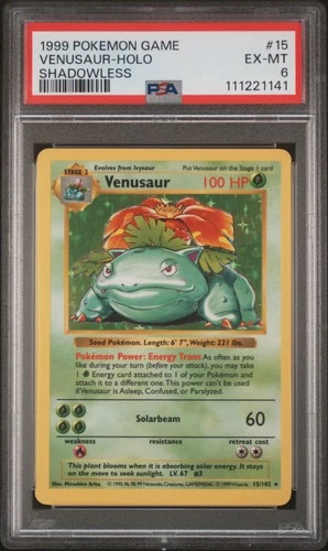 1999 POKEMON BASE SET SHADOWLESS #15 VENUSAUR-HOLO PSA 6