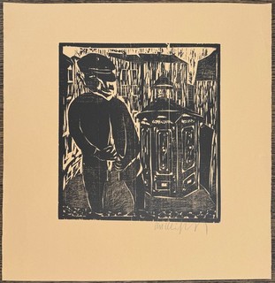 Kurt Mühlenhaupt pee stand woodcut autographed