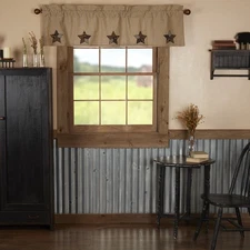 Primitive 16"x60" Appliqued Valance Black Rod Kitchen Window Curtains VHC Brands