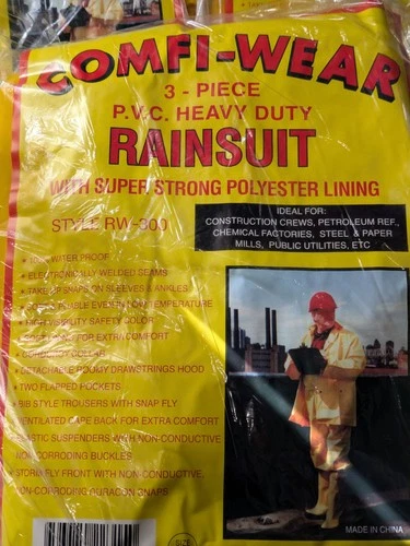 Lot of 5 Comfi-Wear RW-300 Heavy Duty 3-Piece PVC Rainsuits Yellow Size Medium M image 2