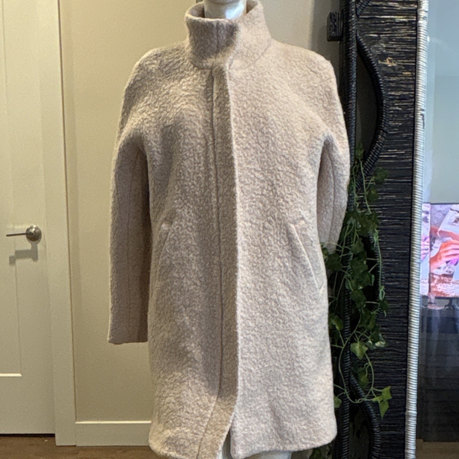 LOFT Beige Overcoat Collared Pockets Button Zip M… - image 2