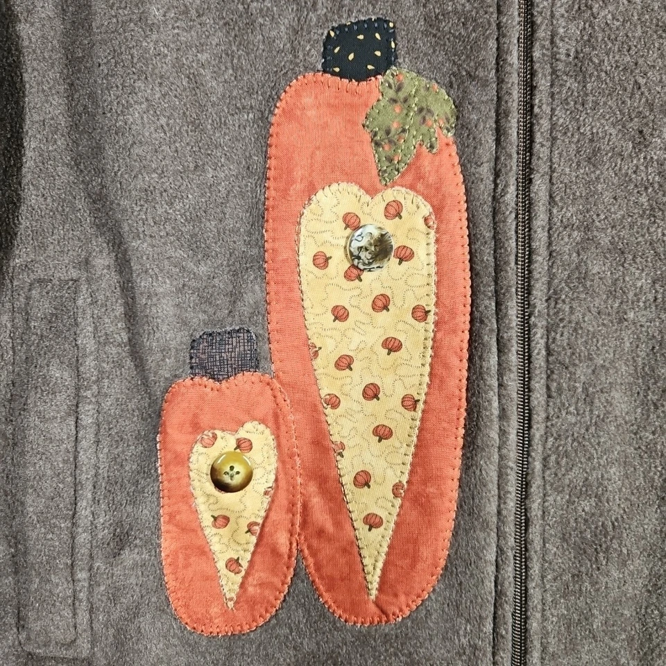 Jaqueta Carolyn Taylor marrom pecã lã zíper completo bordada. Folhas de abóbora tamanho XL - Imagem 3 de 4