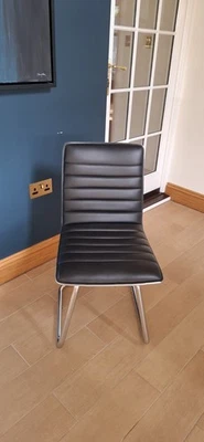 Modern Black Faux Leather Dining Chairs – Chrome Cantilever Base x 2 - Image 1 of 3