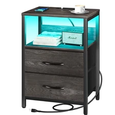 Yoobure Nightstand with Charging Station, LED Night Stand with Fabric Drawers...