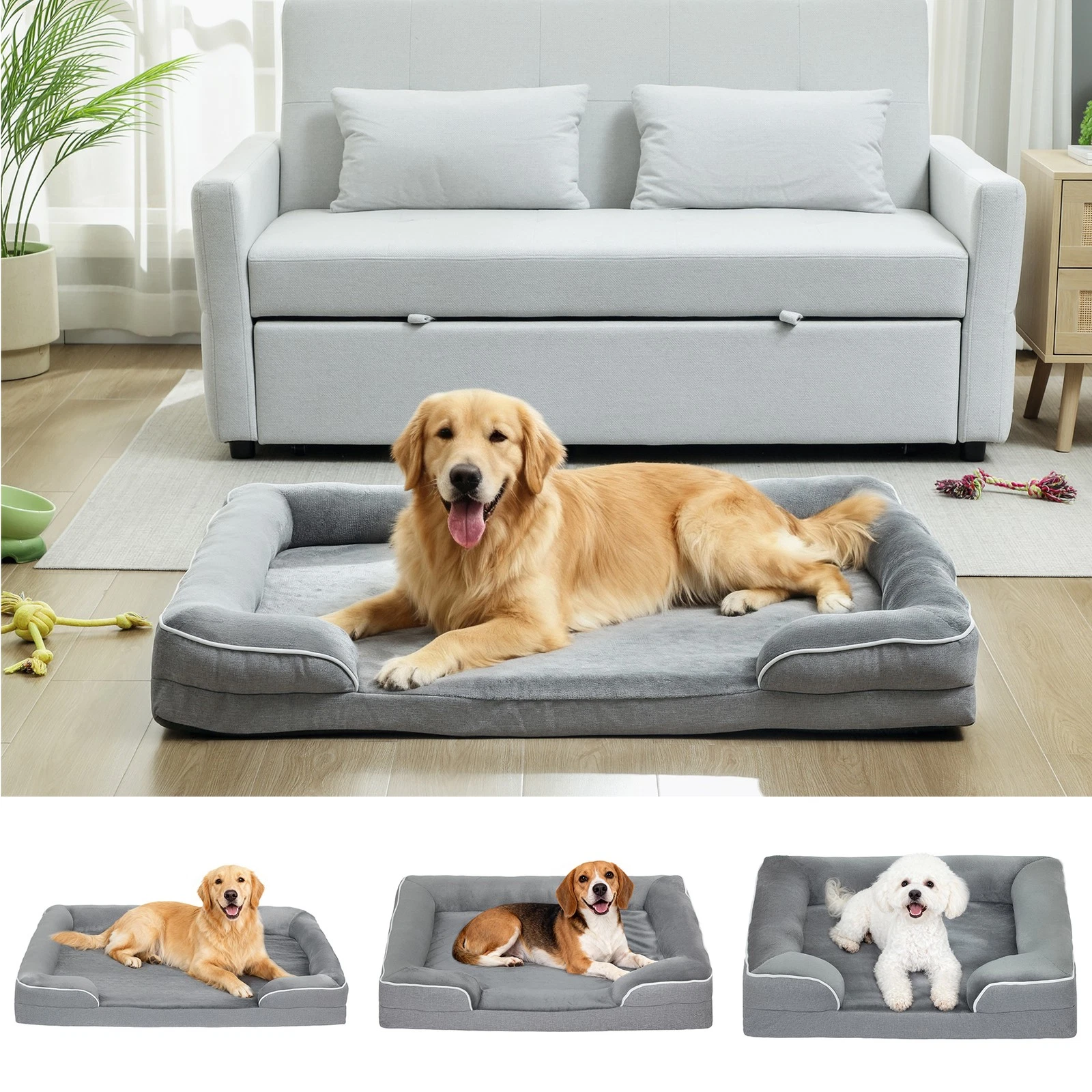 PawHut Dog Sofa Bed, Washable Pet Bed with Non-Slip Bottom