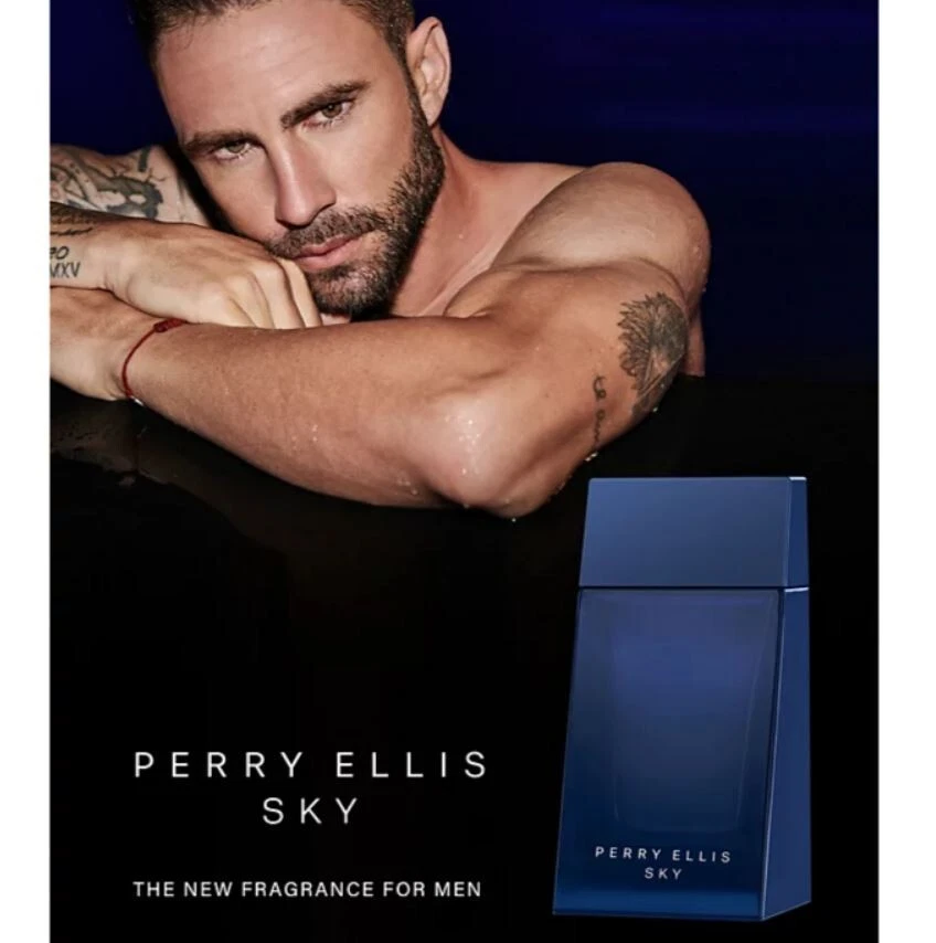 PERRY ELLIS Sky Men 4 peças conjunto: Eau de Toilette, pós-barba, gel, spray CAIXA DE DANOS - Imagem 2 de 4