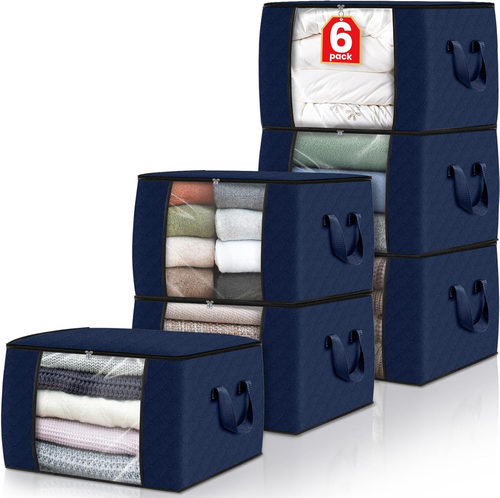 6 Pack Clothes Storage, Foldable Thick Fabric Blanket Storage Bags, Storage Cont