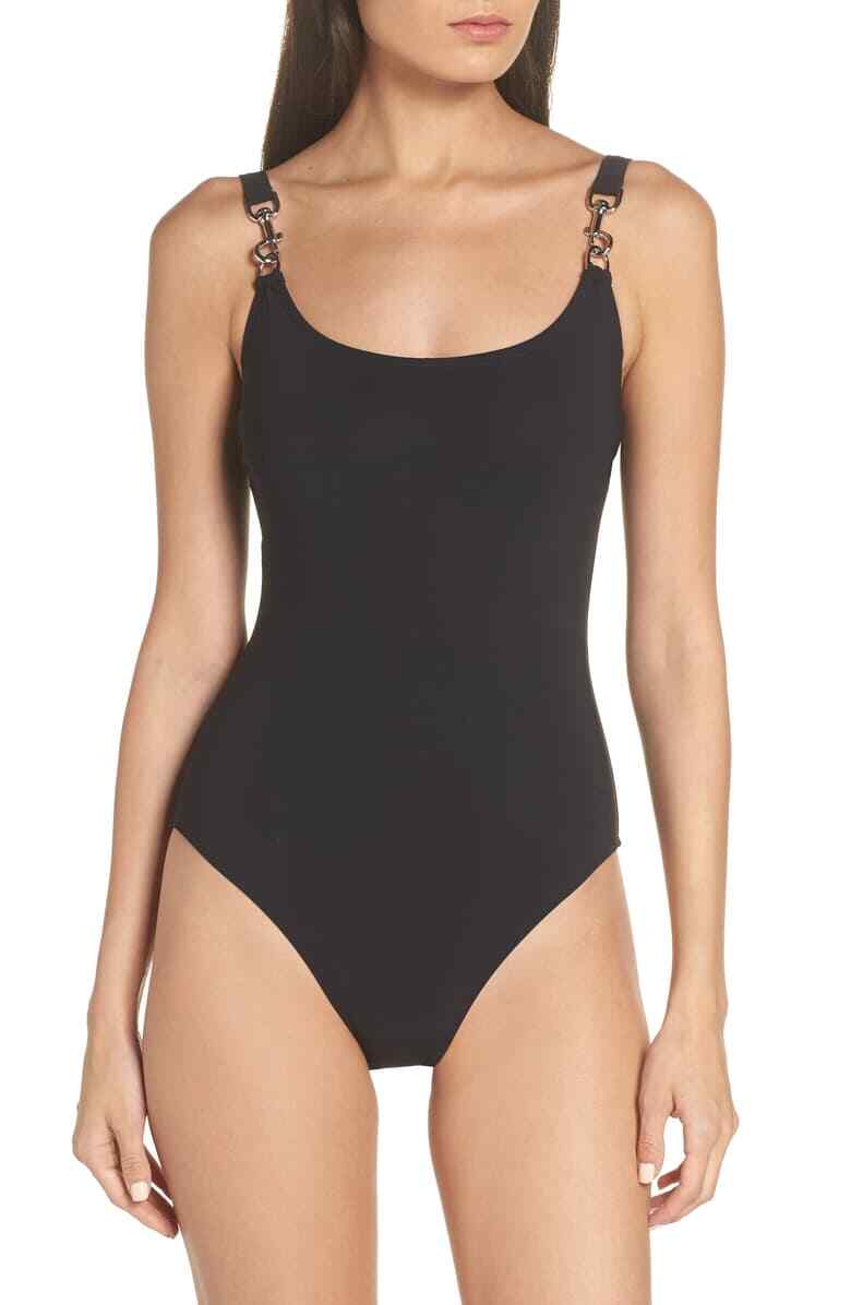Tory Burch Clip Tank Black One-Piece Swimsuit Size Medium