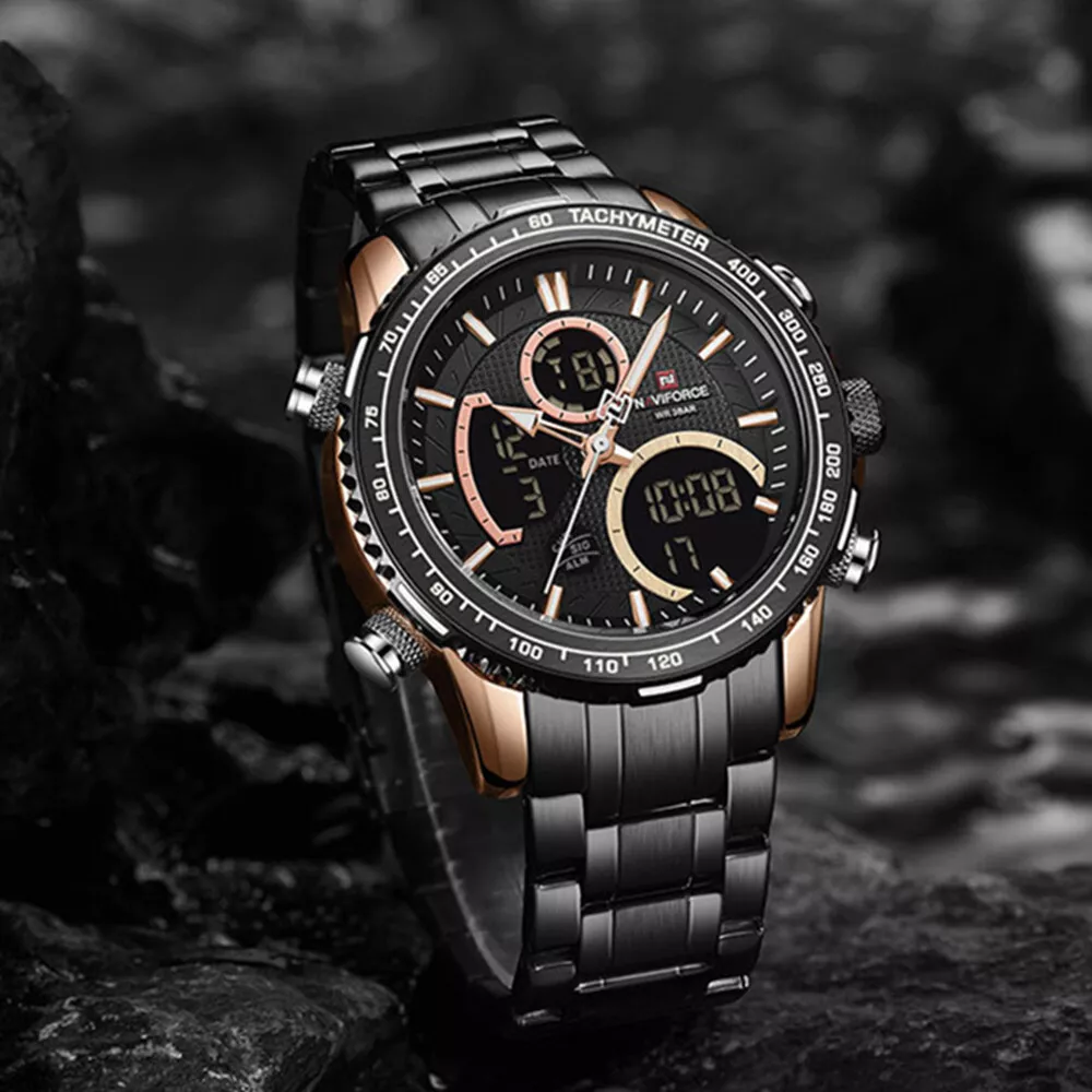 NAVIFORCE Men Watch Top Brand Male Digital Wristwatch Steel LED