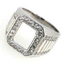 925 Sterling Silver Semi Mount Men's Ring Setting Emerald OCT 12x10mm Topaz