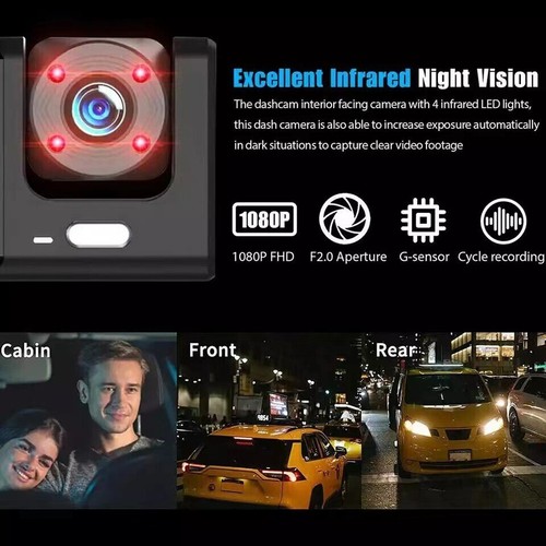 HD 1080P Car Dual Lens Dash Cam Front/Rear/Inside Video Recorder Camera G-sensor - Picture 4 of 12