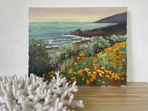 Original oil painting Big Sur California poppies Coastline Canvas Hand painted - Picture 8 of 12