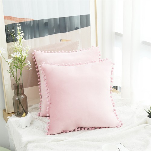 Funda de cojín de terciopelo pompón suave bola flecos decoración del hogar sofá funda almohada - Imagen 24 de 30