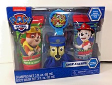 Paw Patrol CHASE Soap  Scrub KIDS GIFT SET Body Wash Bath Pouf and Shampoo Fun