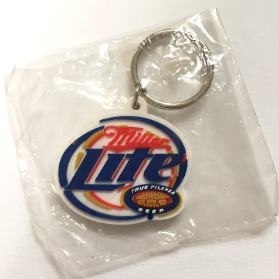 Vintage Miller Lite True Pilsner Beer Rubber Keychain Key Ring Promotional NOS