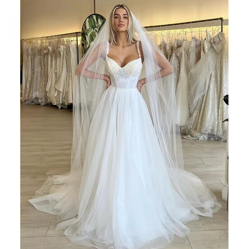 Tulle Wedding Dresses Sweetheart Applique A-Line Bridal Tulle Wedding Dresses Sweetheart Applique A-Line Bridal