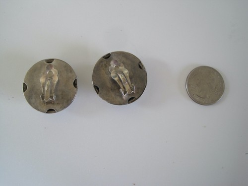 Earrings Huge Disc Dome Moon Sun Clip Silvertone - Picture 2 of 4