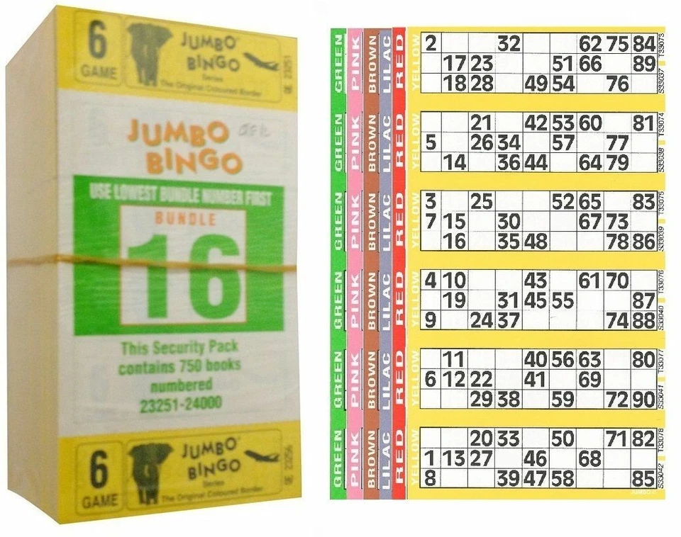 60 6 PAGE GAMES JUMBO BINGO TICKETS 6 TO VIEW JUMBO BINGO BOOKS - 10 STRIPS OF 6