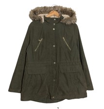 Vintage Nautica Coat Womens Fluffy Hood Parka Khaki Full Zip Up Jacket Xl Xxl