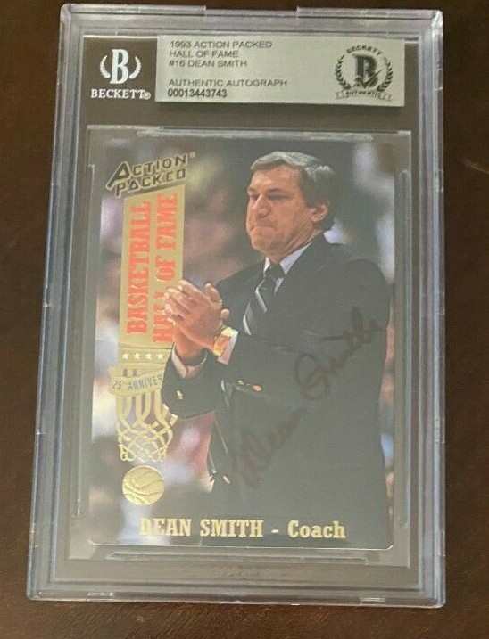 Dean Smith signed autographed 1993 Action Packed Card Beckett Slabbed COA BAS 