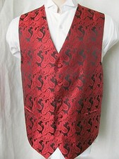 Q BRAND Formal Steampunk Red Paisley Brocade Vest Fabric Buttons SzM 42 