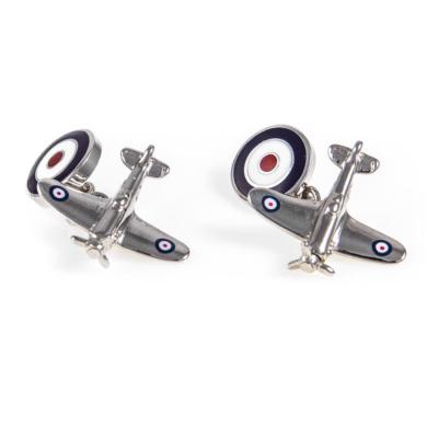 Spitfire Airplane Plane Pair Cufflinks Wedding Fancy Gift Box & Polishing Cloth