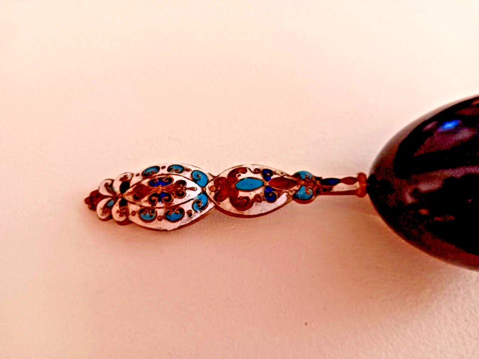 Calcetín Darner Ornamentado Estampado Esmalte Mango Madera Ébano Antiguo Foto 3 de 4