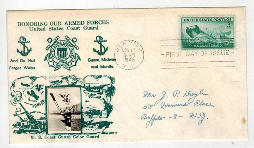 WW2 Patriotic Crosby COAST GUARD NAVY FDC 936-37 US COLOR GUARD PHOTO
