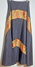 Vintage Black Silk SWING SKIRT w/ Metallic Brocade Insertion VV77