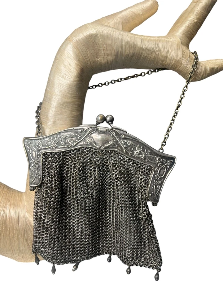 古董网眼钱包德国银色链邮件状金属链接装饰英格雷夫 BIN2 — 第 2/4 张图片