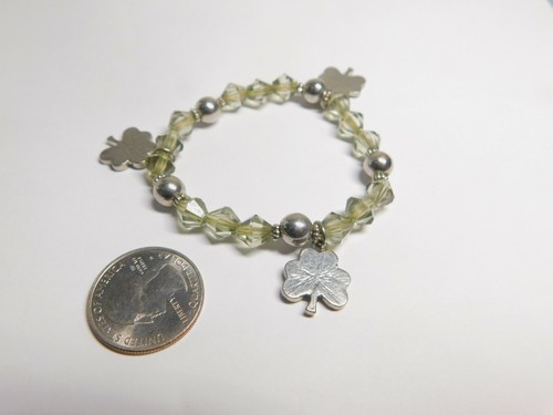 Grünes Emaille Perlenkleeblatt St. Patrick's Day dehnbares Armband Vintage - Bild 4 von 4