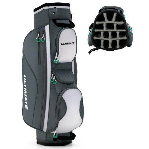 14 Dividers Golf Cart Bag w/7 Zippered Pocket Cooler Bag Rain Hood Valuable Bag