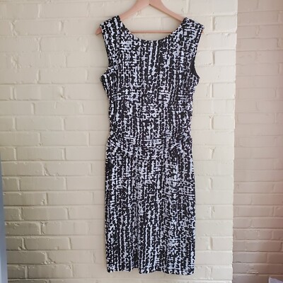 Nine West Black And White Sleeveless Dress With Gathered Waist Sz 14 | eBay