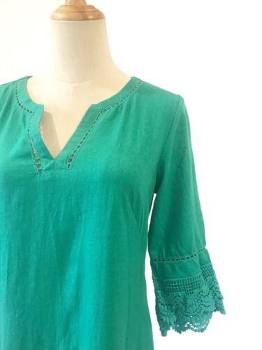 Nanette Lepore Green Mini Dress Size 4 Linen Crochet Trim Summer - Picture 4 of 10