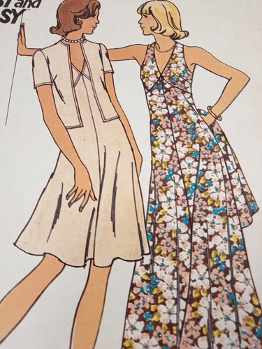 Butterick 3754 Vtg 70s Dress maxi midi under-bust seam Jacket 14 UNCUT Pattern - Picture 4 of 7