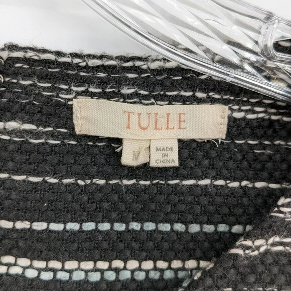 Vestido Vaina Tul Tweed M Negro Gris Crema Rayas Texturizado Difuso Algodón Lana Foto 3 de 4