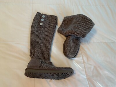 UGG Womens Purl Cardy Knit Pull On Winter Boots Size Gray