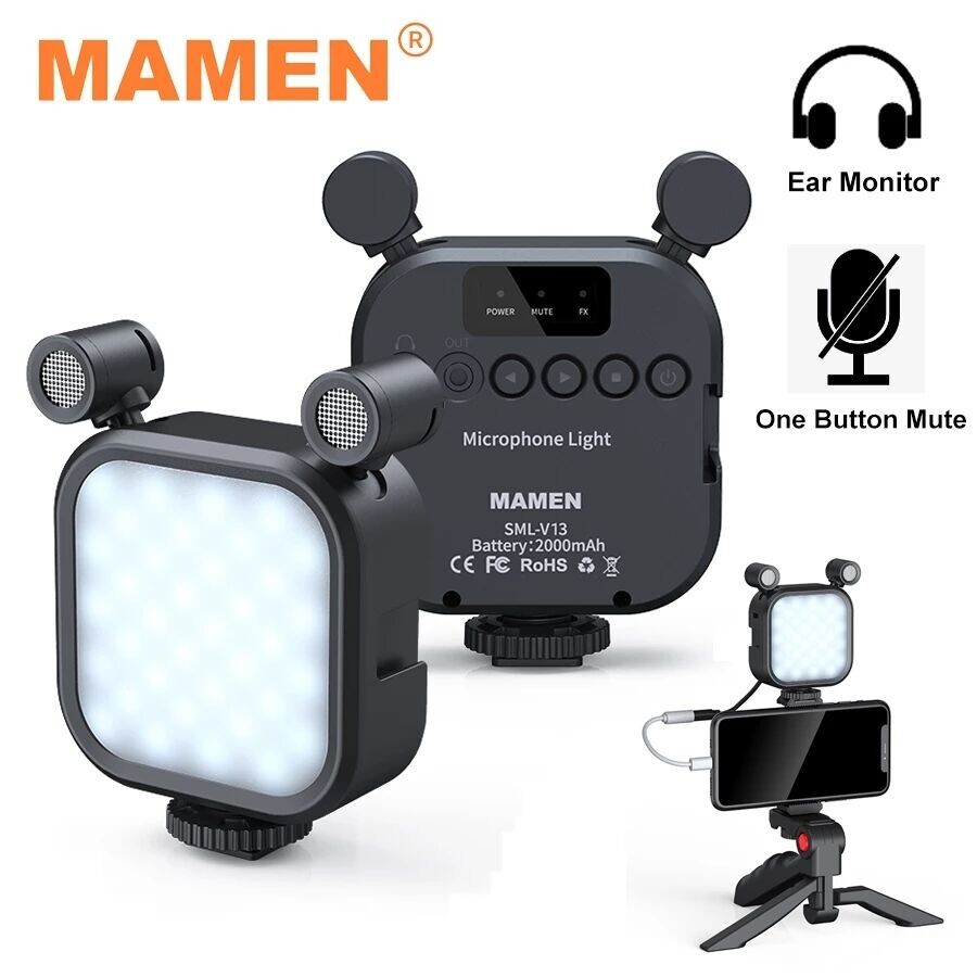 Stereo Microphone Fill Light Real-time Monitoring LED Video Light Vlogging Kit