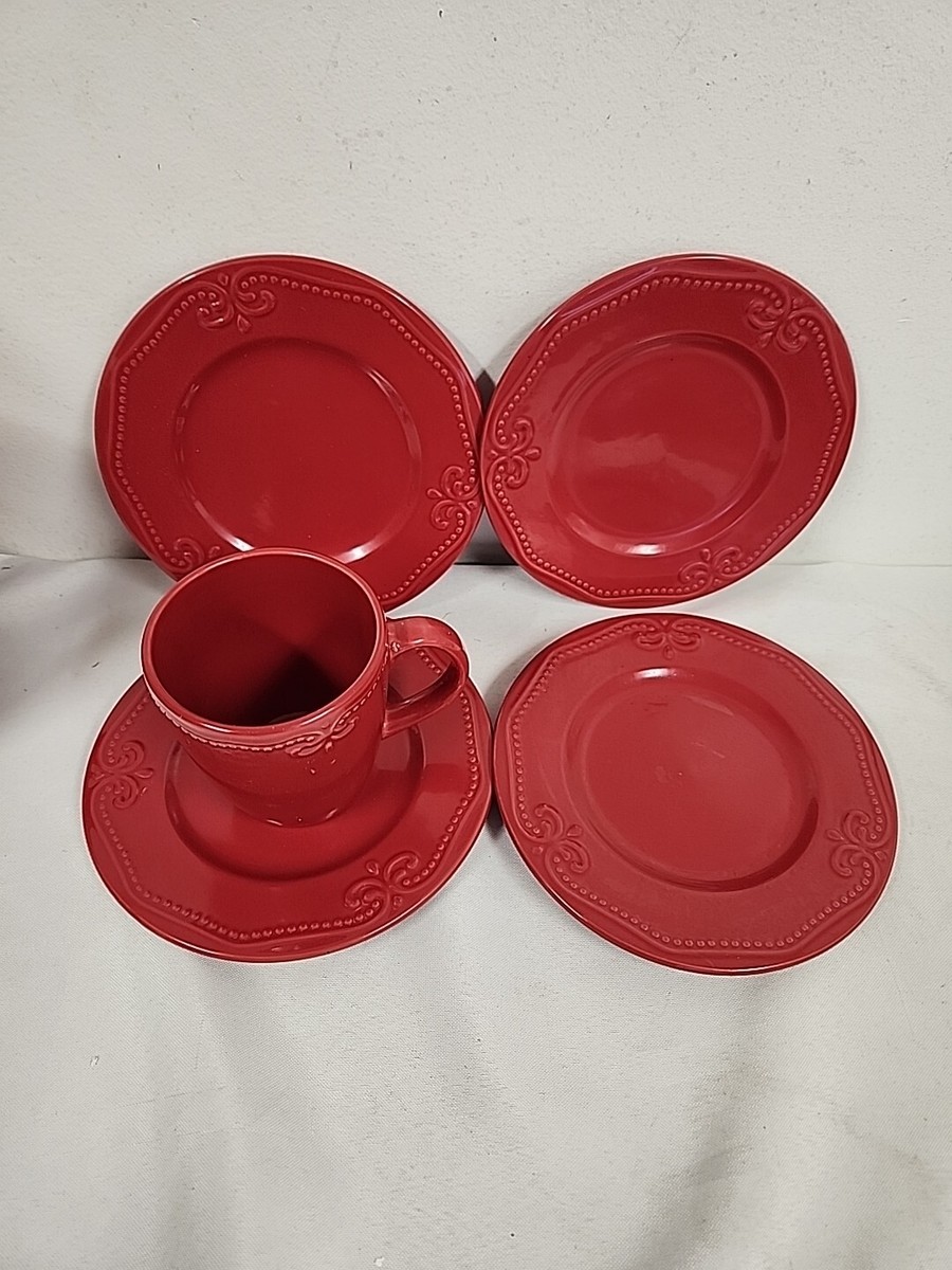 JCPENNEY Home Red Provence Salad Plates (4) Mug Stoneware