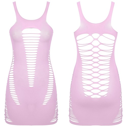 US Women Sexy Fishnet Hollow Out Mini Dress Sleeveless Babydoll Dresses Clubwear - Picture 222 of 291