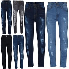 Kids Boys Stretchy Jeans Ripped Denim Skinny Jeans Pants Trousers Age 5-13 Years