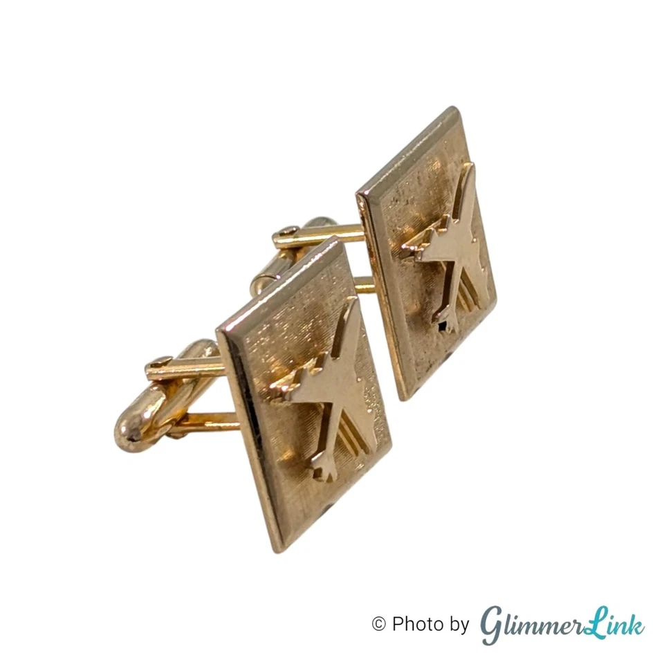 Vintage Swank Square Airplane Gold Tone Cufflinks & Tie Tack Set - Image 2 of 4