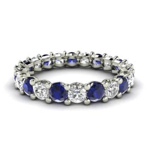 Alianza de eternidad nupcial de diamantes con zafiro natural de 2,54 quilates de oro blanco de 14 quilates Foto 2 de 4
