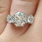Real Moissanite 3 Ct Round Cut Three-Stone Engagement Ring 14K White Gold Plated