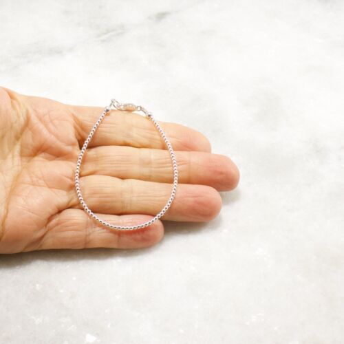 Sterling Silver Bead Bracelet, 2mm bead, Tiny Bead Minimalist Bracelet - Picture 4 of 4