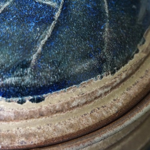Art Pottery Stoneware Covered Casserole Serving Dish Blue Tan Drip Glaze **READ - Picture 8 of 22