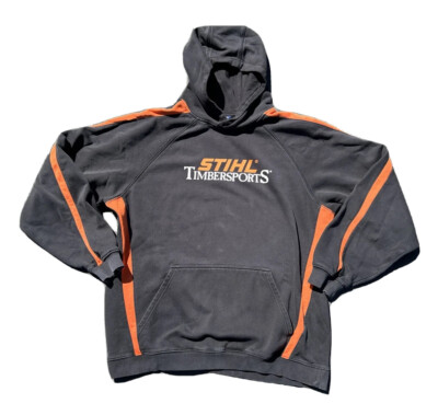 VTG STIHL Timbersports Black Orange Hooded Hoodie Sweatshirt